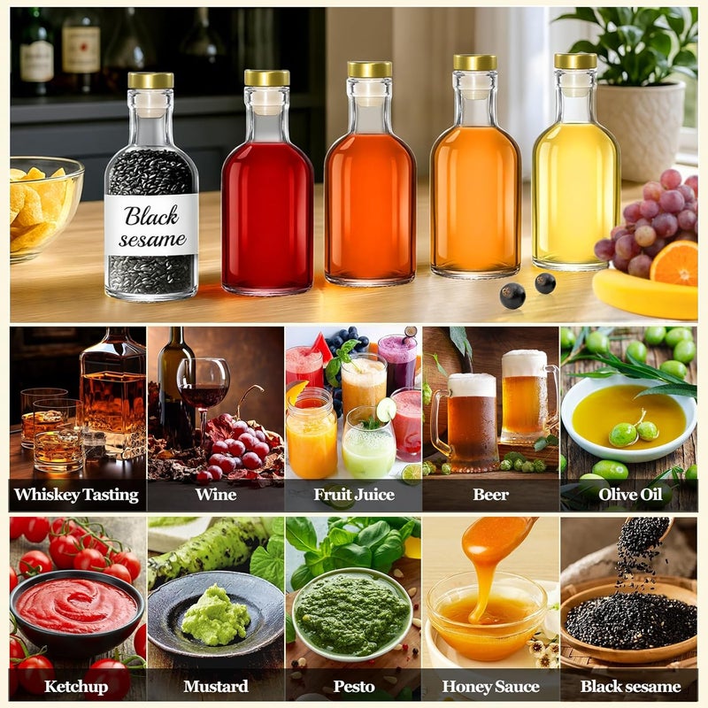 TBWIND 12 Pack 3 oz/100ml Clear Glass Bottles with T-Top Cork Stoppers, Small Liquor Bottles, Airtight Refillable Bottles for Spirits, Juice, Oil, Vinegar, Kombucha, Soda, Bear, Wine - Image 3